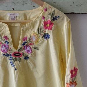 SUNDANCE I Vintage Yellow Embroidered Bohemian Blouse Top, M